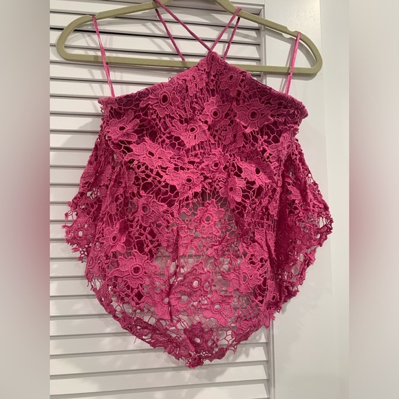 NWOT Free People Seychelles Pink Envy lace halter top size Small MSRP $98 - Picture 2 of 7
